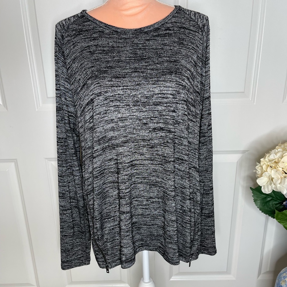 Rag & Bone Camden Sweater Jersey Long Sleeve With Zippers Black Heather LG B12